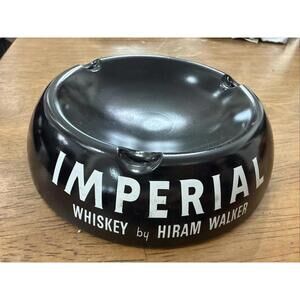 Vintage Imperial Whiskey by Hiram Walker Metal Ashtray Peoria IL Barware MCM